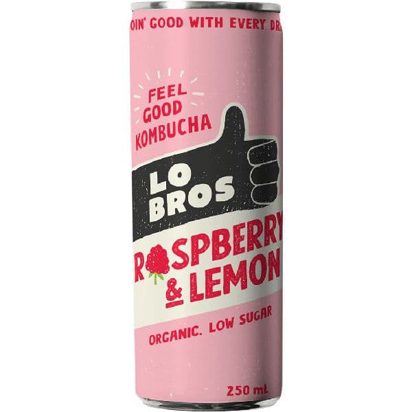 Lo Bros 250ml Can Kombucha Raspberry & Lemon